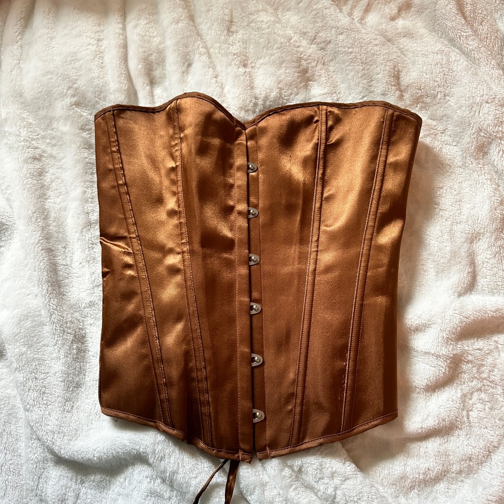 BROWN SILK CORSET BUSTIER TOP